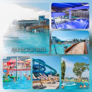 un collage di quattro foto di un parco acquatico di Stay PRESTIGE Apartment - Luxury Trnava, FREE INDOOR PARKING a Trnava