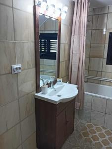 ein Badezimmer mit Waschbecken, Spiegel und Badewanne in der Unterkunft Casa Bilașco in Ocna Şugatag + 14 Fotos