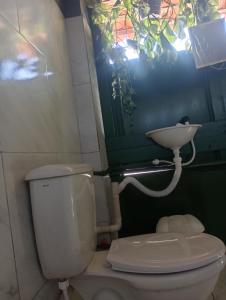 ein Badezimmer mit einer weißen Toilette und einem Waschbecken in der Unterkunft Hostel lb lar brasileiro in São Luís