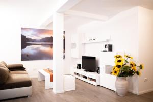 a living room with a couch and a tv at Apartment Astrid in Bad Pyrmont