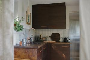 a kitchen with a sink and a counter top at hOMM domek nad jeziorem in Stryszów