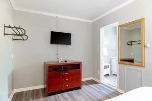 una camera da letto con cassettiera, TV e specchio di Detroit Holiday Home, near Metropolitan Airport a Woodhaven