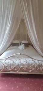 een bed met een baldakijn met twee kussens erop bij Le Fin Chapon in Excideuil +45 foto's