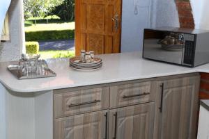 d'un comptoir de cuisine avec un four micro-ondes et des plaques de cuisson. dans l'établissement Yellow Wood Cottage, à Kambanji
