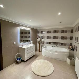 a large bathroom with a tub and a sink at Vila Aura in Hunedoara +5 photos