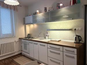 a kitchen with a sink and a counter top at Villa Stella in Prešov +7 photos