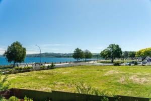 a park with a view of the water at Stay in Town in Taupo +6 photos
