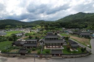an aerial view of a village with a building at Stay Gyeongju in Gyeongju