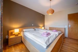 En eller flere senge i et værelse på PMC Ferienhaus Traumblick