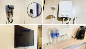 a collage of three pictures with a television and a phone at Hi-Inn in Miri +6 photos