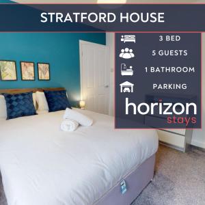 a bedroom with a bed and a sign that says ahodord house at Stratford House Hartlepool Horizon Stays in Hartlepool