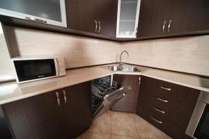 a small kitchen with a sink and a microwave at Luxury 2-bedroom Apartments on 13 Buzand street by Sweet Home in Yerevan