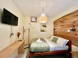 una camera da letto con un letto e una TV a schermo piatto di Cozy Bungalow Isa with AC and Generator in General Luna a General Luna