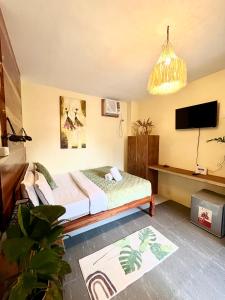 TV a/nebo společenská místnost v ubytování Cozy Bungalow Dua with AC and Generator in General Luna