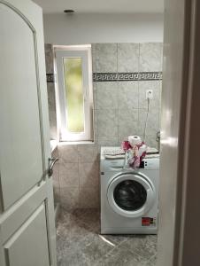 a washing machine in a bathroom with a window at Amarillys in Donji Morinj