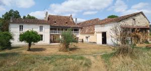 an old white house with trees in the yard at Domaine du Baron in Saint-Martin-lʼAstier