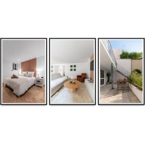 three pictures of a bedroom and a living room at Résidence Jaures - Appartements design et climatisés en centre ville in Vichy