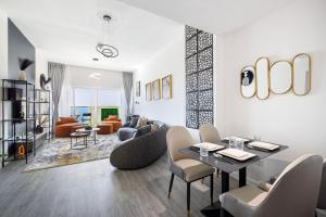 A seating area at Sleek nordic style seaview condo