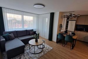 a living room with a couch and a table at Apartment vanalinnas in Võru