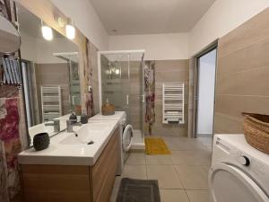 Un baño con lavabo y lavadora. en Joli appartement hypercentre T2, classé meublé de tourisme 3 avec parking gratuit, en Béziers 35 fotos más