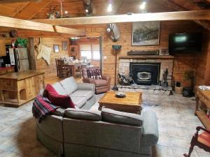 a living room with a couch and a fireplace at Bearadise in Ruidoso