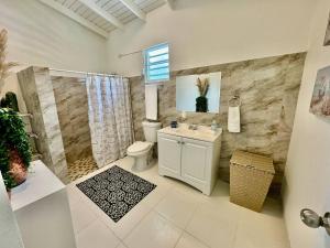 a bathroom with a toilet and a sink at Casa Playa in Boqueron +59 photos