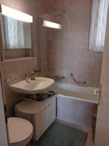 a bathroom with a sink and a toilet and a tub at Charmante Jugendstilwohnung mit Tiefengaragenplatz in St. Gallen