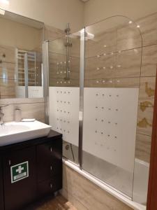 a bathroom with a shower and a sink at Perfect Sea View in Vila do Conde +14 photos