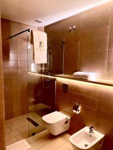 塔扎Hôtel Le Manoir的配有马桶、淋浴和水槽的浴室 更多19张照片