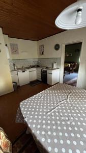 a kitchen with a table in the middle of a room at Haus Gudrun in Lorsch +15 photos
