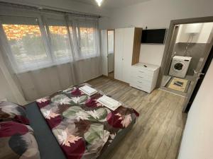 a bedroom with a bed and a television in it at Leo Apartment in Veles