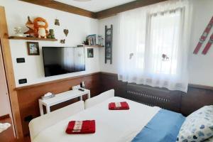 a bedroom with two beds and a tv and a window at 3BDRM Luxury Magic Flat near Cortina with Garage in Villanova
