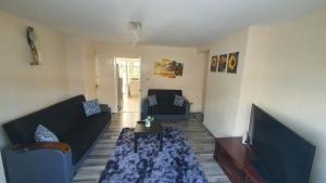 a living room with a couch and a tv at Spacious 3-bedroom home in Birmingham with driveway parking in Birmingham