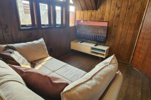 a living room with a couch and a tv at Recanto AlceNegro in Miguel Pereira