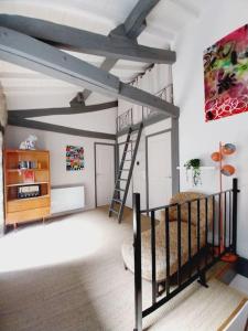 a room with a loft bed and a ladder at Maison centre historique Figeac in Figeac