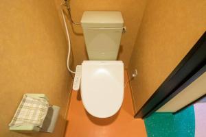 a white toilet in a bathroom with a phone at Starry Sky Cottage 16 in Bihoro
