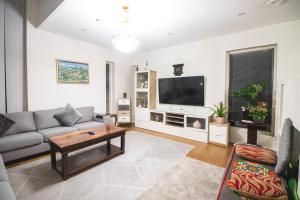 un soggiorno con un divano e una TV di Beautiful house in Marjaniemi, Helsinki a Helsinki