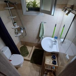 a bathroom with a sink and a toilet at Villa Nikos in Nea Plagia