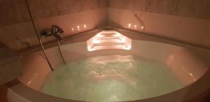 a bath tub filled with green water next to a faucet at Hôtel La Flore in Villefranche-sur-Mer
