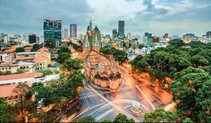 an aerial view of a city with a building at Ha Long hotel in Ho Chi Minh City