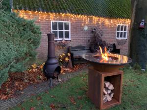 a backyard with a grill and a fire pit at Gezellige Ruime Villa incl Hottub Sauna en Gamesroom in Den Ham