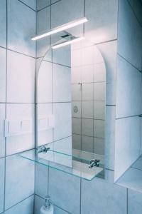 a shower with a glass shelf in a bathroom at Willa u Basi 2 in Miłków +54 photos