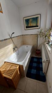 a bath tub in a bathroom with a plant at Villa Gast - Winzerwohnung, für Gruppen bis 9 Gäste in Kamp-Bornhofen +32 photos