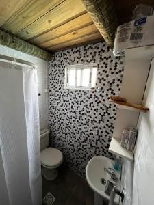 a bathroom with a toilet and a sink at Villa Serrana Cabaña Tata Ruben y Olga 2dormitorios in Villa Serrana