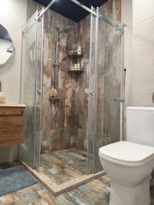 une salle de bain avec douche et toilettes dans l'établissement By the sea16, à Batoumi 5 autres photos