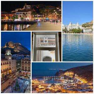 un collage di foto di una città e dell'acqua di CENTRUM F ad Alicante
