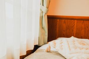 Postel nebo postele na pokoji v ubytování Hakuba Pension & Log Hotel Meteor