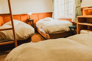 Postel nebo postele na pokoji v ubytování Hakuba Pension & Log Hotel Meteor