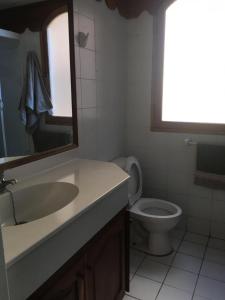 a bathroom with a sink and a toilet and a mirror at Depto Agua Marina vista al mar in La Serena +6 photos