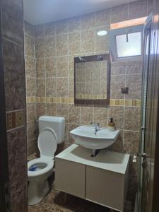 a bathroom with a toilet and a sink at Cabana Busteni in Buşteni +6 photos